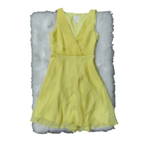 J. Crew Evie Sleeveless Silk Chiffon V-Neck Mini Butter Yellow Whimsy Size 6P - Picture 3 of 9